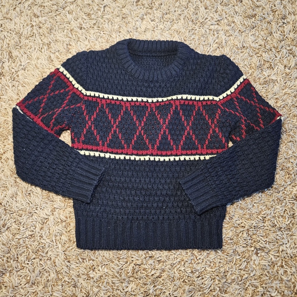St. Michael Knitwear Pullover Sweater 3-4 Years Long‎ Sleeve Red Cream Navy Blue